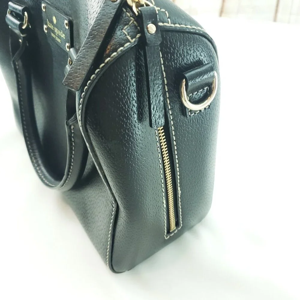 Kate Spade Womens Black Leather Retro Double Handle Satchel Handbag Purse